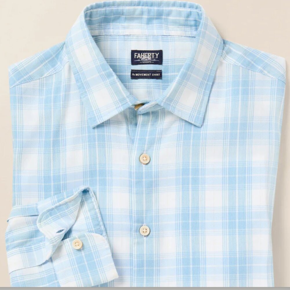 Faherty Brand Movement™ Monterey Shirt - Men's Medium - Blue Plaid - NWT